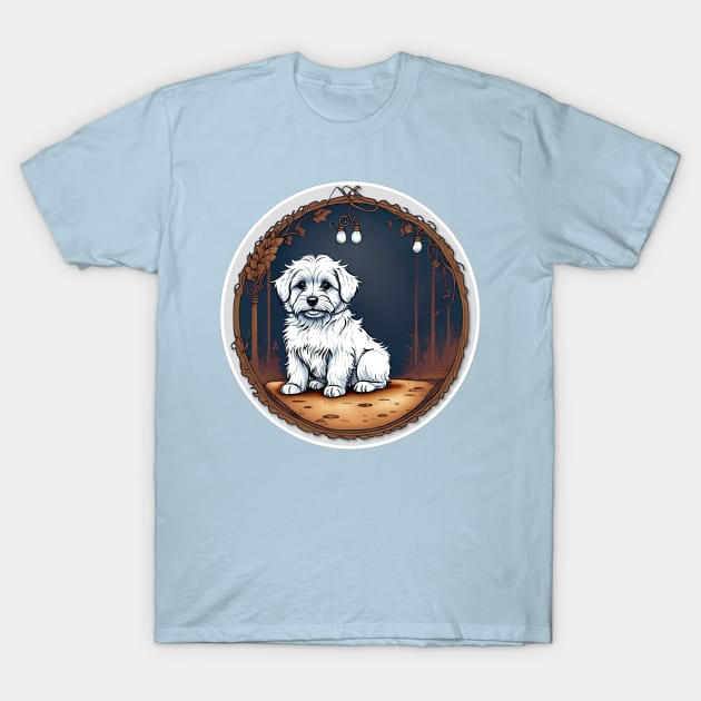 A White Havanese Puppy Dog Night Portrait Illustration T-Shirt by SymbioticDesign